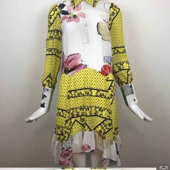 NEW GANNI Hemlock Silk Chiffon Floral Color Block Dress - Size 4 - Picture 5 of 5